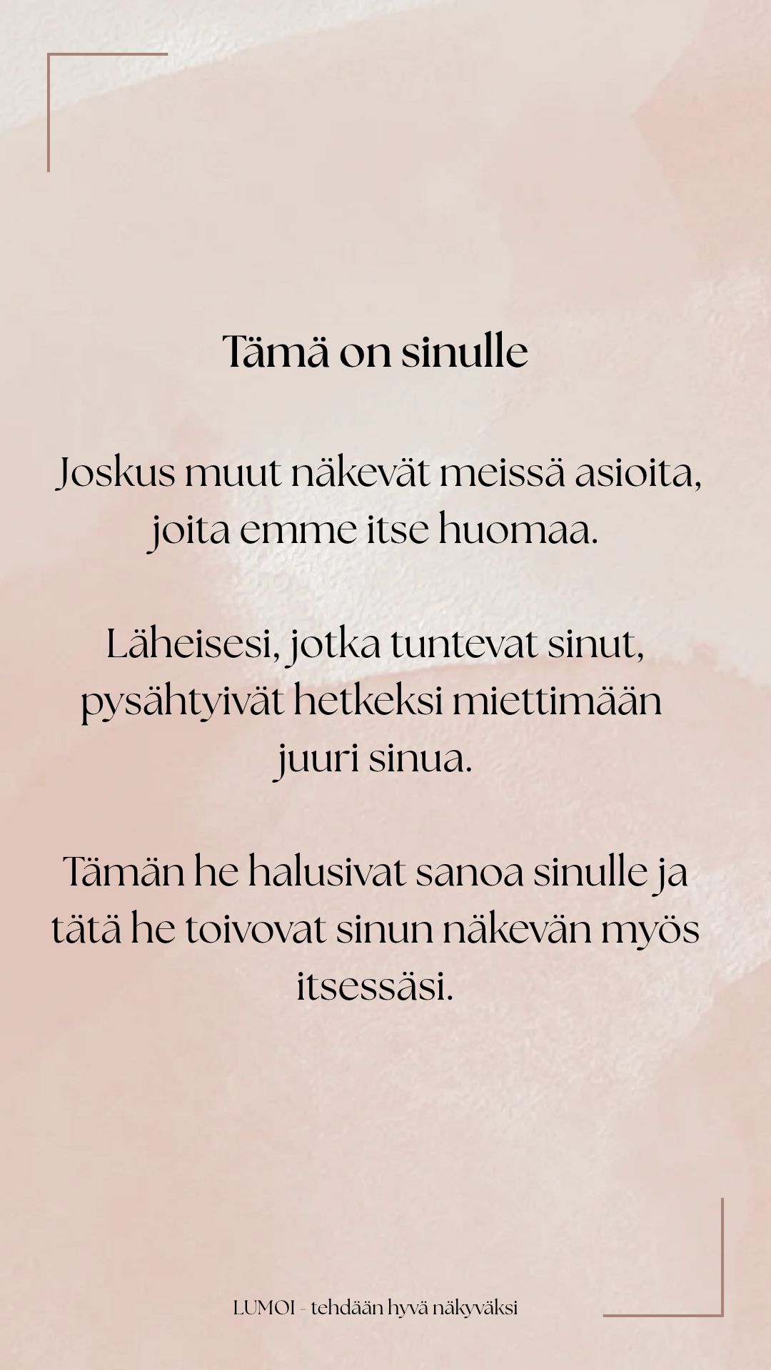 Esimerkki valmiista LUMOI:sta: sivu, jonka otsikkona lukee Tämä on sinulle